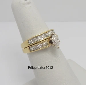 1CT Natural Marquise Diamond Engagement Wedding Ring Bridal Set 14K Yellow Gold - Picture 1 of 16