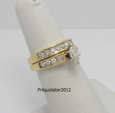 1CT Natural Marquise Diamond Engagement Wedding Ring Bridal Set 14K Yellow Gold - Image 1 of 4