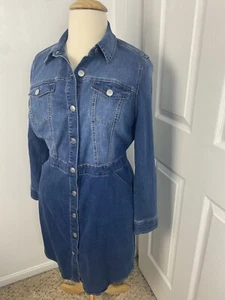 Logo Lori Goldstein XL Denim ShirtDress Western Bohemian Preppy Classic - Picture 1 of 12