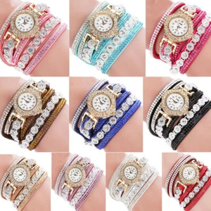 Luxury Full Rhinestone Women Watch Warp Leather Band Casual Analog Quartz Watch - Bild 1 von 23