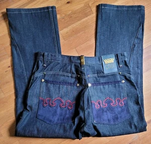 Crown Holder Mens Jeans 38x32 Embroidered Pockets Denim Streetwear 90s HipHop - Picture 1 of 24