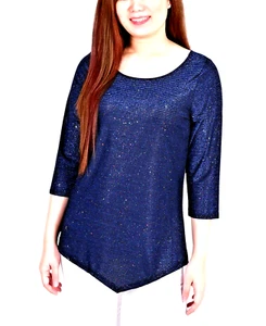 NY Collection Petite 3/4 Sleeve Iridescent Bar Back Top Women's PM Blue/Gold - Picture 1 of 3