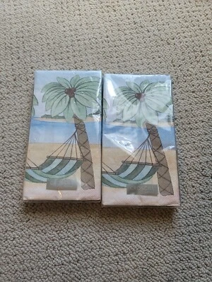 Lot of 2 CROSCILL Palm Tree Hammock Paper Napkins Buffet Guest Towels 16 ct Ea - Image 1 of 4