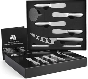 Stainless Steel Cheese Spreader Knife Set 5 Pieces Butter Knives Inc 3 Labels - Picture 1 of 6