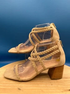 Joie Sandals Felina Women's Sz 9 Beige Suede Strappy Braid Block Heel Zip Back - Picture 1 of 12