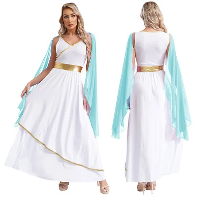 Womens Toga Ancient Dress Nightclub Costumes Breathable Gown V Neck Dresses - Image 1 of 4