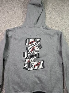 Jordan Sweater Mens Medium Gray Sweatshirt Hoodie Double Side Graphic Logo NBA - Picture 1 of 22