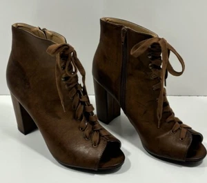 Cato Women's Ankle Boots Size 10 Brown Open Toe Lace Up Tie Heels - Picture 1 of 9