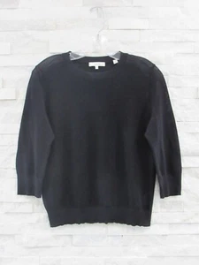 Vince Black Lightweight Semi-Sheer Cotton Crepe Knit 3/4 Sleeve Sweater Top M - Picture 1 of 6