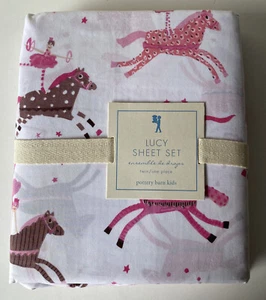 Pottery Barn Kids Lucy Pink Ballerina Horse Pony Twin Sheet Set NWT White Pink B - Picture 1 of 3