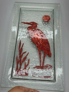 Charlton Glass Infused With Copper Crane Glass Tray EUC 18"×10"  - Picture 1 of 3