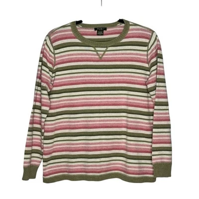 Suéter Eddie Bauer Talla Mediana Rosa/Verde/Blanco Rayas Algodón/Nylon Cuello Redondo Foto 1 de 4