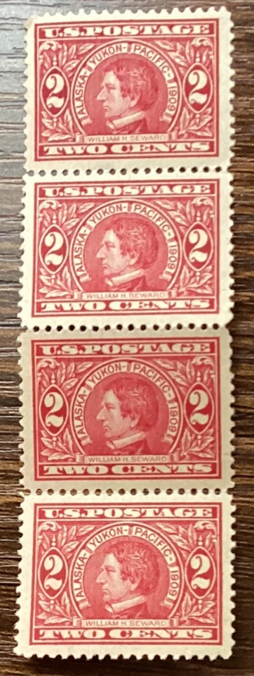 Strip of Four 2 Cent 1909 William Seward Stamps SC#370 MNH - Image 1 of 1