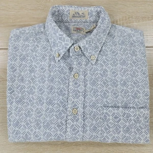 LEINEN Herren M Faherty The Breeze Hemd AOP Muster Blau Camp Kurzarmhemd - Bild 1 von 7