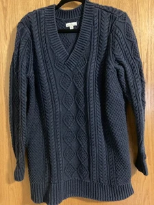 LL Bean Signature Damen Pullover Gr. L Zopfmuster Fischer Navy V-Ausschnitt - Bild 1 von 4