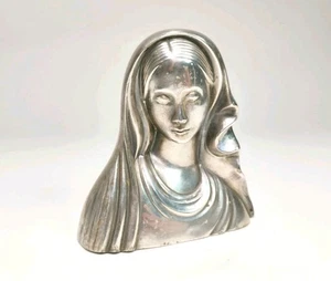 Vintage Madonna Jungfrau Maria versilbert religiöse Büste Skulptur 5" Art Deco  - Bild 1 von 10