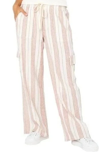 Roxy Women's Striped Cargo Pockets Pants Pink Size S