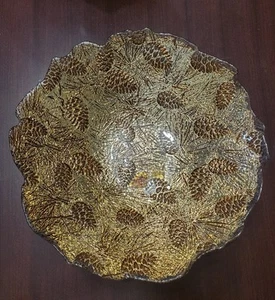 Spectacular Centerpiece Bowl Pine Cone Design 15 Inch Diameter Glass Sparkles - Picture 1 of 3