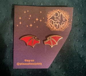 Red Dragon Wyvern Wing Matching Set of Lapel Pins Symmetrical Fantasy Style - Picture 1 of 2