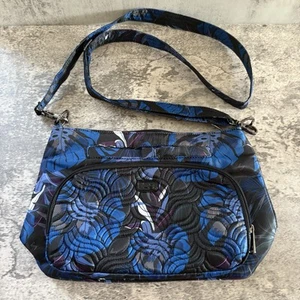 Log Samba Umhängetasche Handtasche blau schwarz Blumen EUC! - Bild 1 von 9