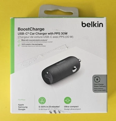 Cargador de coche Belkin BoostCharge USB-C con PPS 30W para Apple Samsung Google  Foto 1 de 3