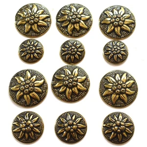 Lot Set 12 Vintage Metal Buttons Sunflower in 3 Sizes 5/8 3/4 & 7/8” - Picture 1 of 4