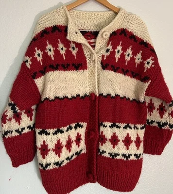 Cardigã suéter de lã unissex vintage masculino/feminino feito à mão tamanho G/XL - Imagem 1 de 4