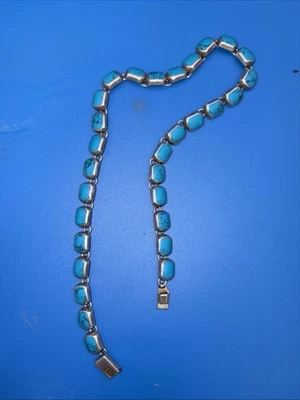 JUEGO TURQUESA PLATA ESTERLINA 925 COLLAR 18" 18 PULGADAS 69G USADO VINTAGE Foto 1 de 4