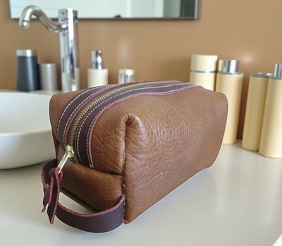 Handmade Premium Leather Toiletry Bag for Men Dopp Kit Travel Accessory Bag - Image 1 of 4