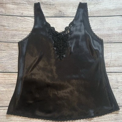 Camiseta sin mangas vintage Cinema Etoile de encaje satinado para mujer grande negra caprichosa hecha en EE. UU. Foto 1 de 4