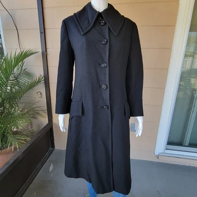 Abrigo pesado vintage años 70 elegante mezcla lana negro para mujer talla S/M Seymour Fox Foto 1 de 4