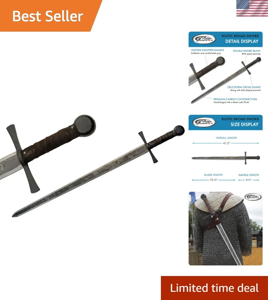 Pakistan Made Papa901132 Carbon Steel Leather Handle Medieval Hand Forged 41" RU