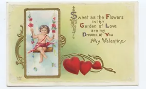 Swinging Cupid Embossed Valentine Postcard - Picture 1 of 2