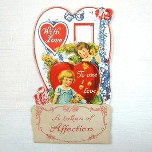 Vintage Valentine Pop Up 3D Die Cut Boy & Blonde Girl Flowers Germany 1920s-30s - Picture 1 of 12