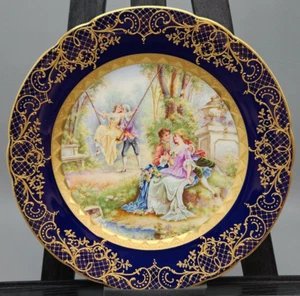 Antique Heufel Dresden Cobalt Cabinet Plate Hand painted c1891-1901 Rare HTF - Picture 1 of 16