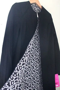 Neu mit Etikett Betsey Johnson schwarz Schneeleopard wendbarer eleganter Wollmantel M 280 $ - Bild 1 von 11
