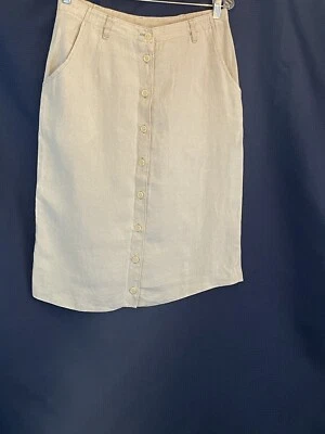 Falda Orvis Línea A Lino 10 Beige Avena Botón Frontal Foto 1 de 4