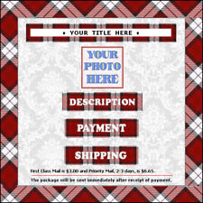 AUCTION TEMPLATE Plaid Art Design Border Red Gray - FREE SHIPPING