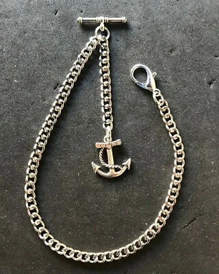 Albert pocket watch chain with an Anchor and Chain  fob,silver colour - Image 1 of 4