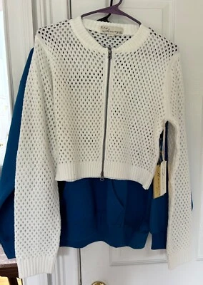 Womens Vintage Havana  Open Knit white ivory Rare New Zip Cardigan M Medium NWT - Image 1 of 4