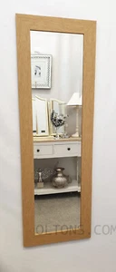 Natural Oak Finish Wood Frame Wall Mirror Full-Length Bevelled Glass 132x46cm - Picture 1 of 9