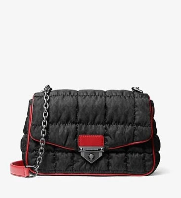 Bolso Bandolera Michael Kors SOHO Acolchado Nylon Negro Rojo Borde $400 Nuevo con Etiquetas Foto 1 de 4