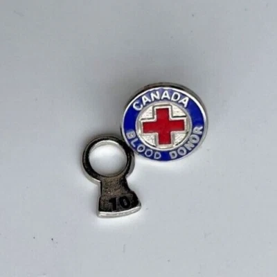 Red Cross Recognition 10 Blood Donor Achievement Honor Canada Tab Hat Lapel Pin  - Image 1 of 4