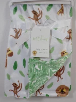 New Sweet Dreams Reversible Mink Tropical JUNGLE Blanket ~ Monkey Giraffe Lion - Image 1 of 3
