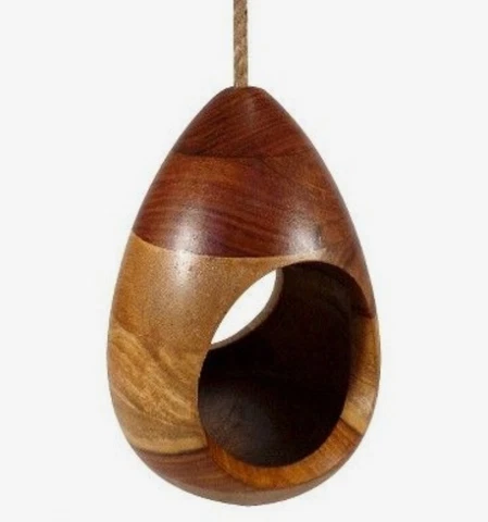 Smith & Hawken Egg Shaped Brown Hardwood Bird House Made in India Nature Garden Cover