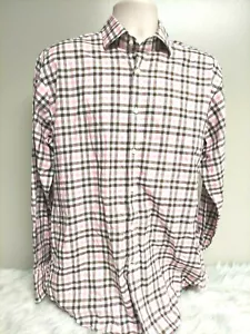 Jack Stone by Thomas Dean Button Up Shirt Mens L Pink Brown Plaid Long Sleeve - Picture 1 of 5