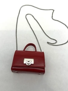 Salvatore Ferragamo Mini Chain Shoulder Pouch Red Leather Gancini Mint condition - Picture 1 of 18