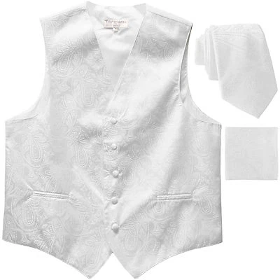 New Men's Formal Vest Tuxedo Waistcoat_2.5" necktie set paisley wedding White - Image 1 of 4