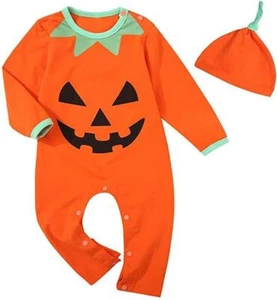 Baby Boys Girls Halloween Outfit Set Funny Long 0-3 Months, Orange  - Picture 1 of 6