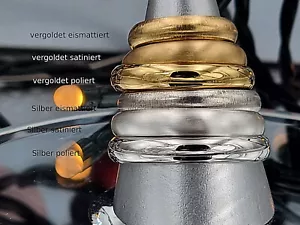 Sterling Silber 925 Bandring 4 mm breit halbrund satiniert/eismattiert/vergoldet - Bild 1 von 18